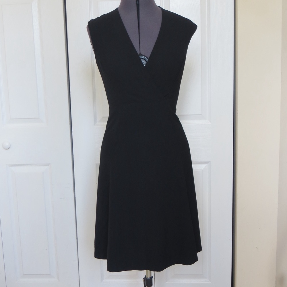 Theory Black Wool Blend Fit and Flare Work Dress, Size 2